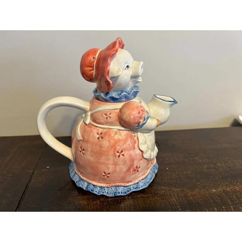 Vtg OTAGIRI Teapot Pig Hand-Painted Ceramic 9